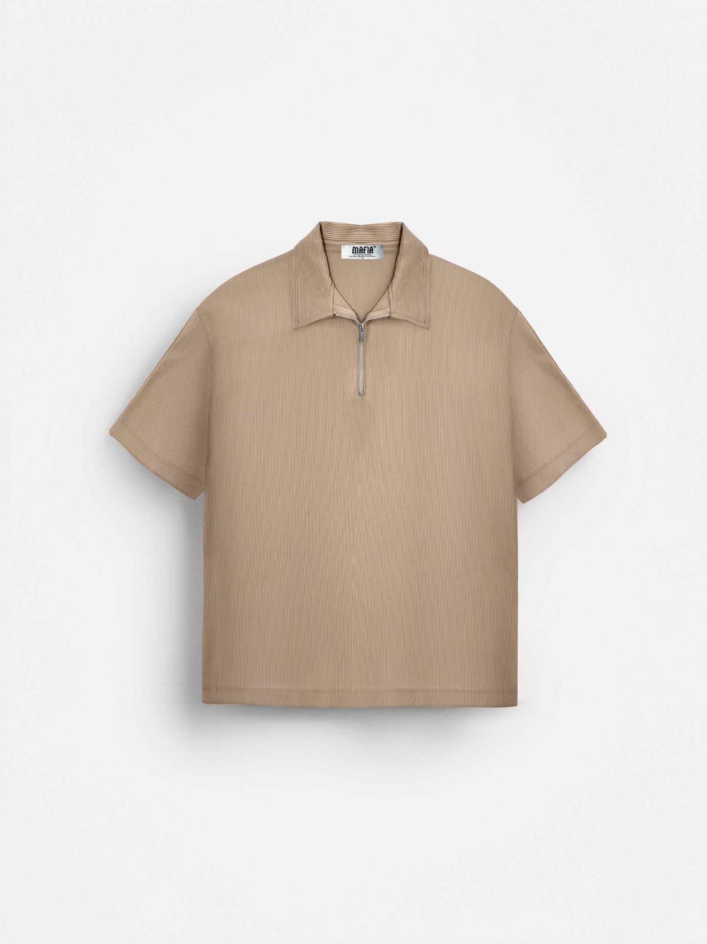 Oversized Gelaagd Rits Polo T-shirt - Beige
